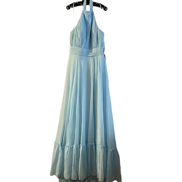 Mac Duggal High Neck Tiered Chiffon Halter Gown Sky Blue 12 NWT 67816 - Picture 5 of 9